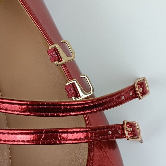 Womens Cherry Red Metallic Square Toe Double Strap Mary Jane Shoes/flats sz 11.5 - Picture 9 of 11